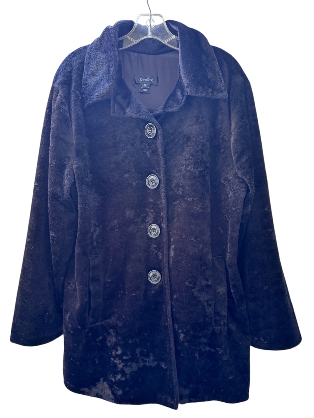 Karen Kane Black Crushed Velvet Collared Duster Jacket Coat Plus Size 2X